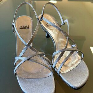 Stuart Weitzman - Silver Strappy Sandals Kitten Heels - Size 64A (narrow)
